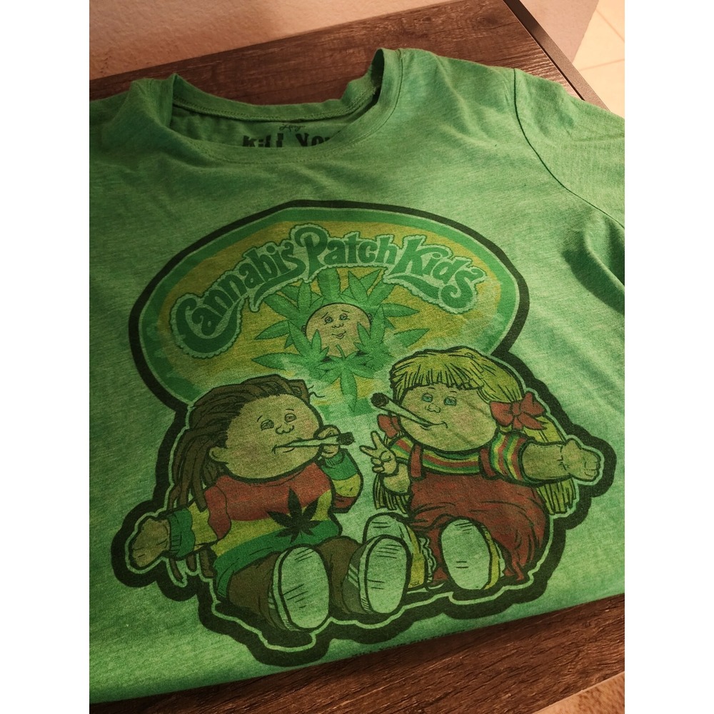 Kill Your Culture Cannabis Patch Kids Graphic Tee Green Heather Large   175 - Picture 10 of 11